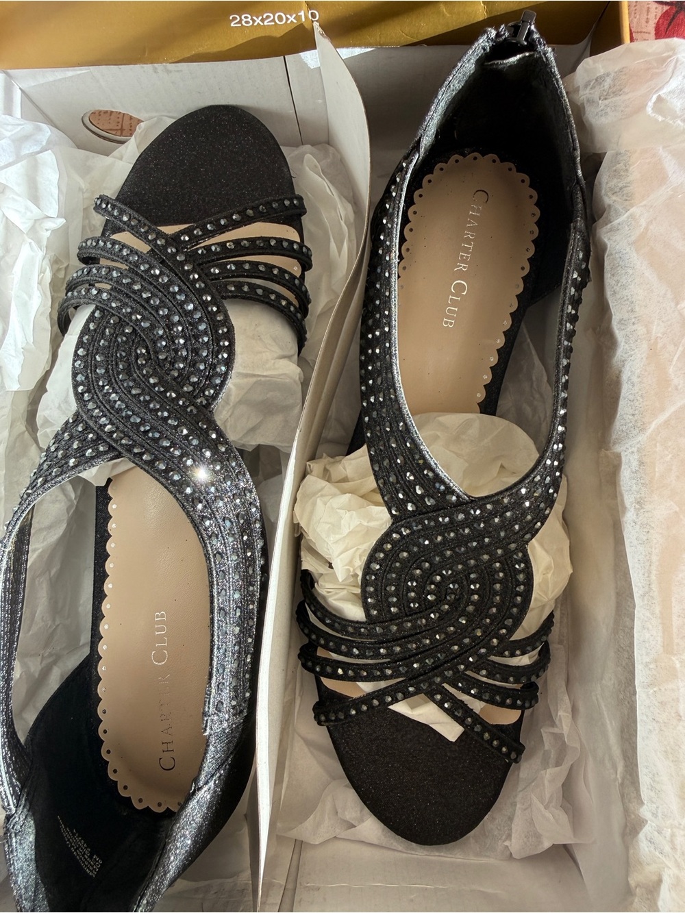 Charter Club Black Rhinestone Embellished Strappy Flats